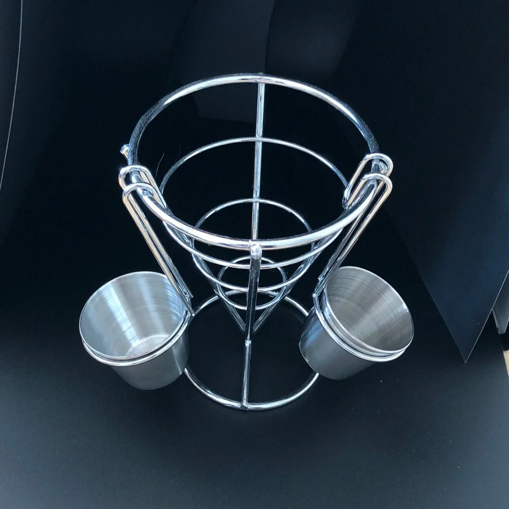 Winhon French Fry Cone Basket with Double Sauce Holder, Set of 2